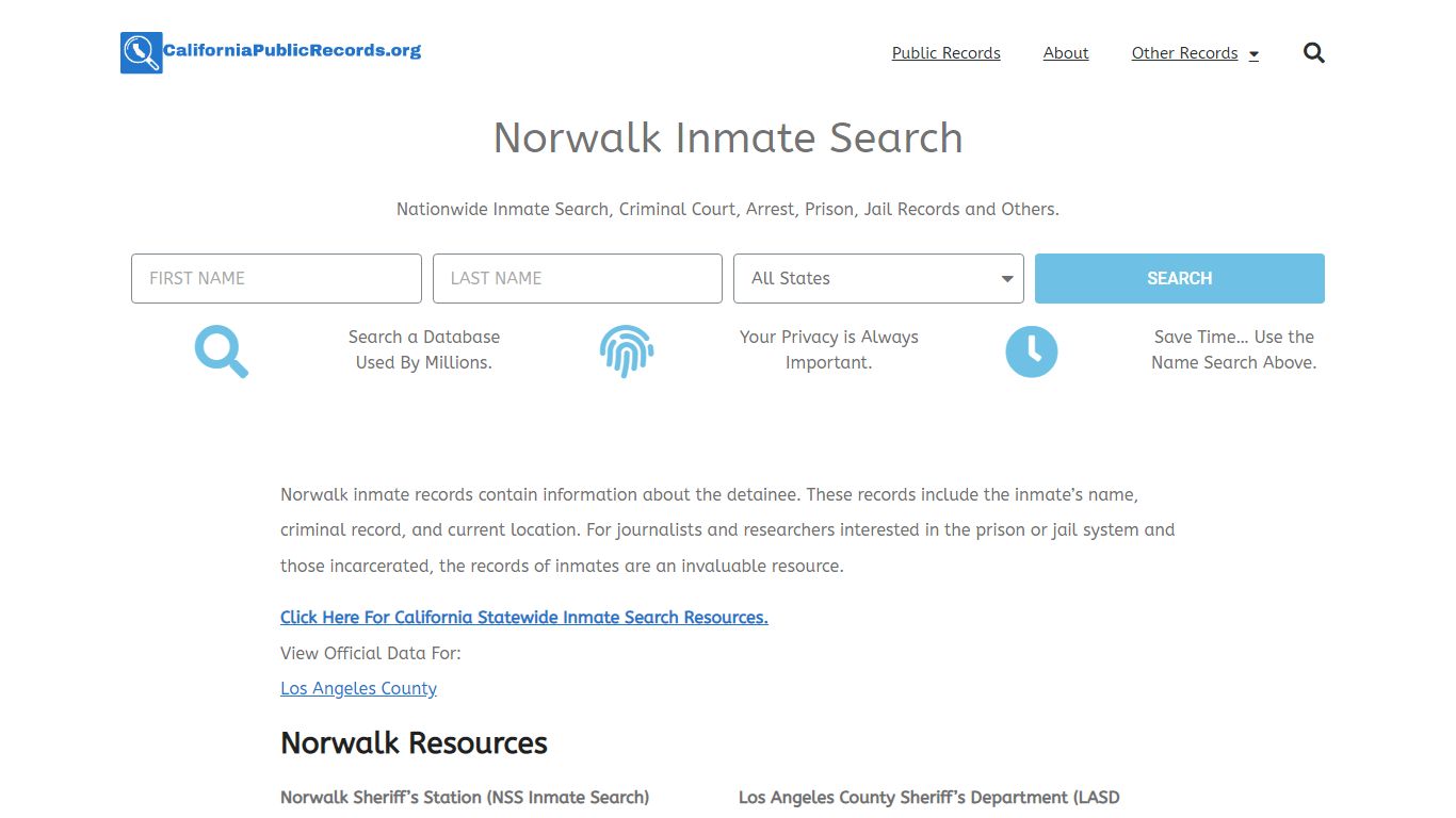 Norwalk Inmate Search - Current & Past NSS CA Jail Records